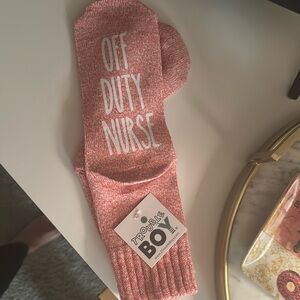 Off duty nurse, bring wine brand new socks